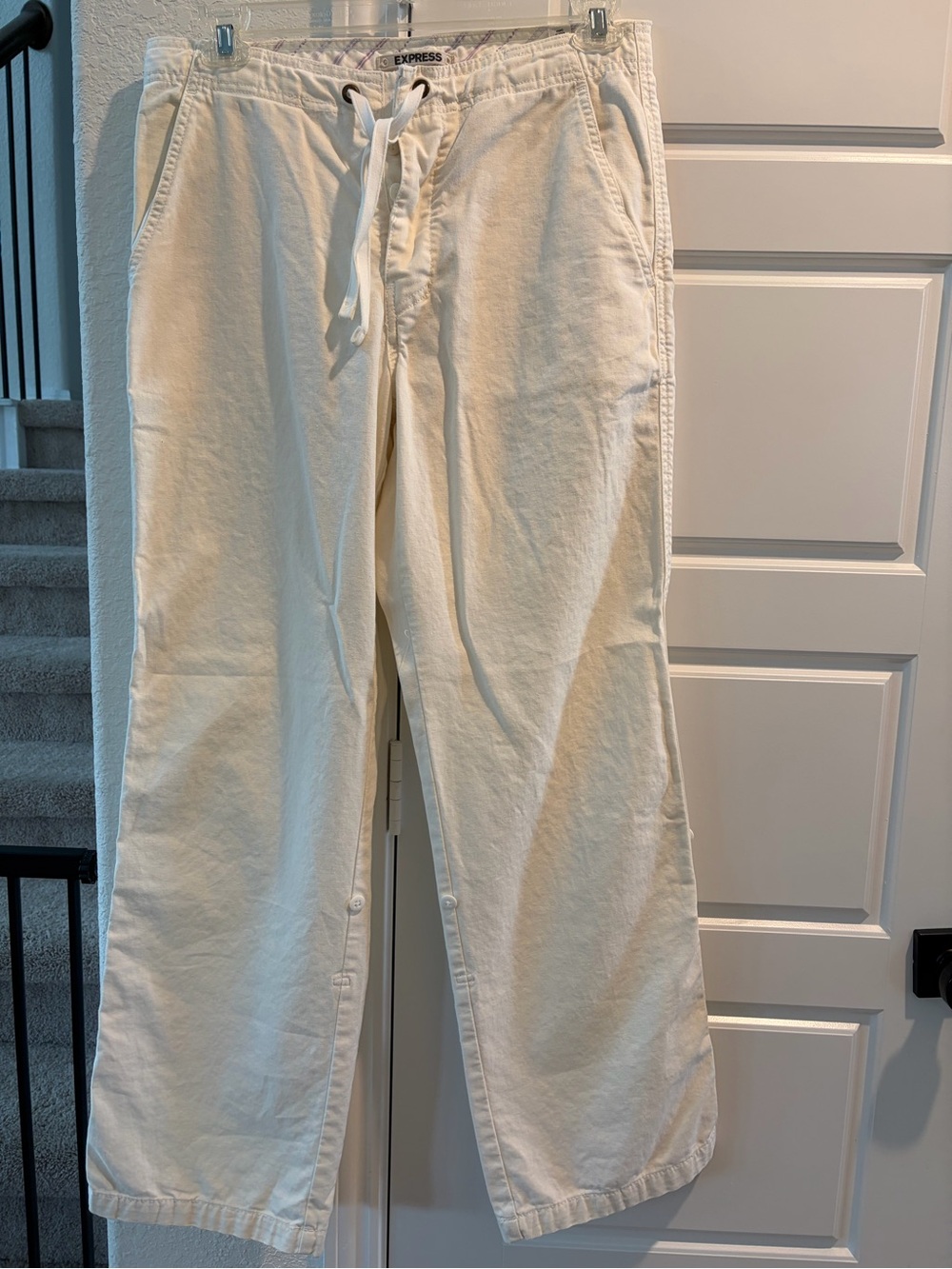 Express Wide Leg Drawstring Pants in Off-White